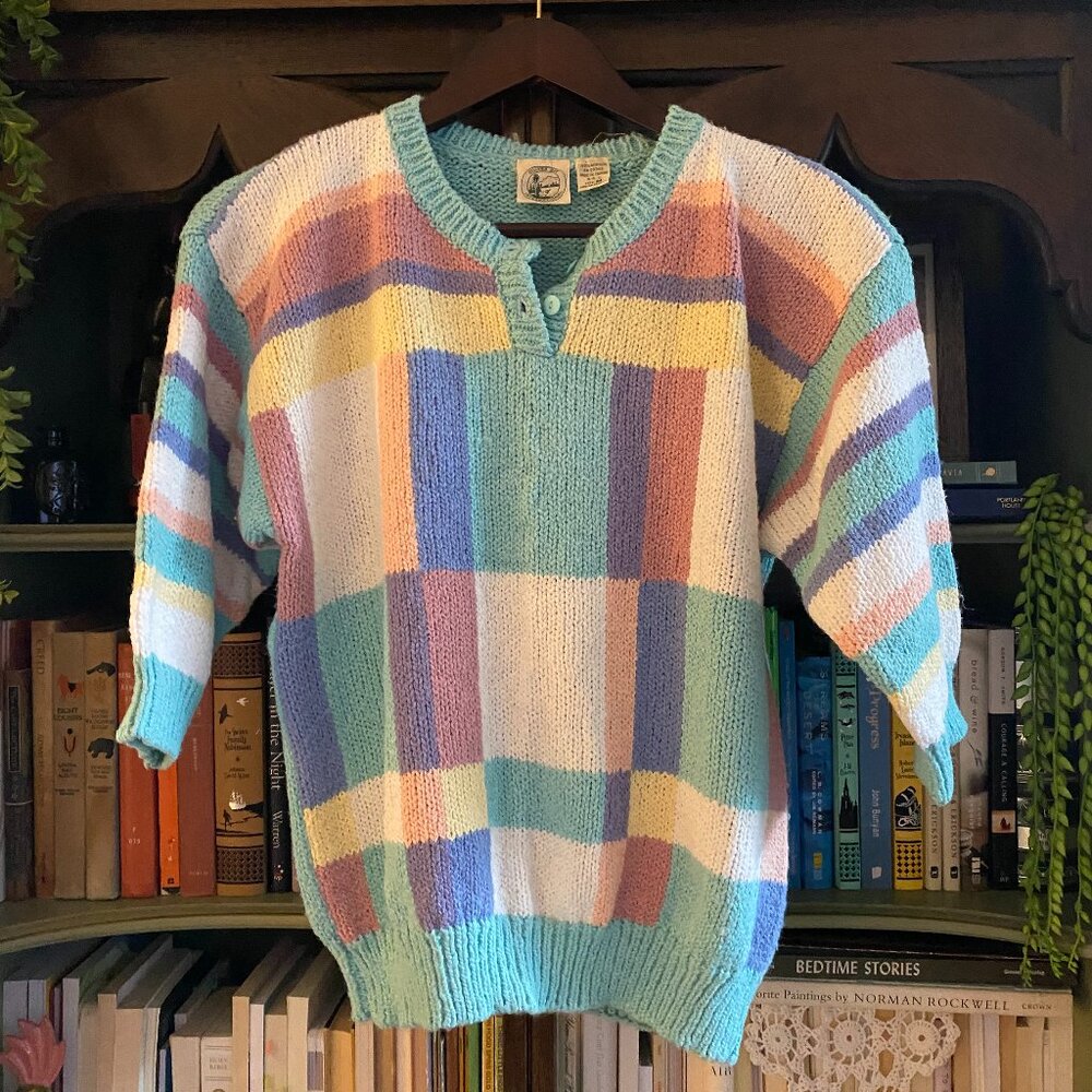 Vintage Pastel Patchwork Knit Sweater – Colter Bay – Size M